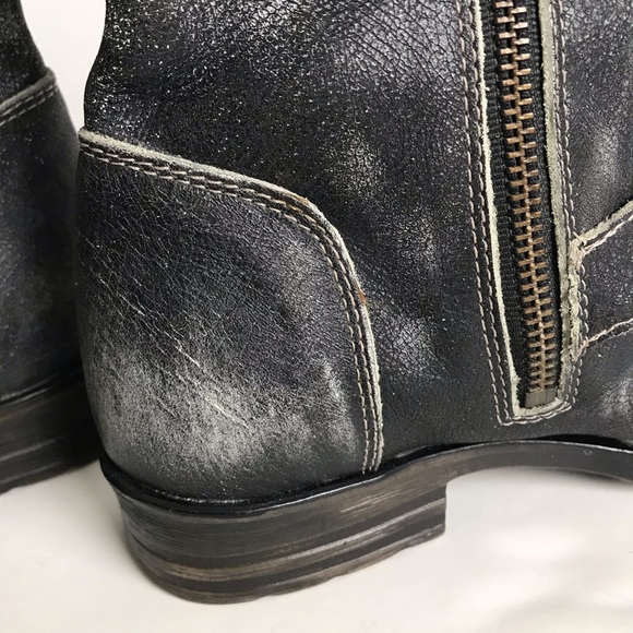 Bed Stu Black Distressed Leather Moto Two Side Zip Ankle Boots Womens Sz 7 - Picture 10 of 14